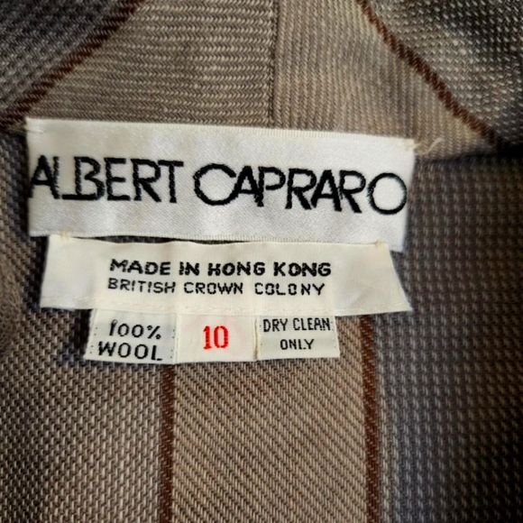 Vtg 80's Albert Capraro 100% Wool Beige Striped Button Down Midi Dress! Size 10 - Picture 6 of 9